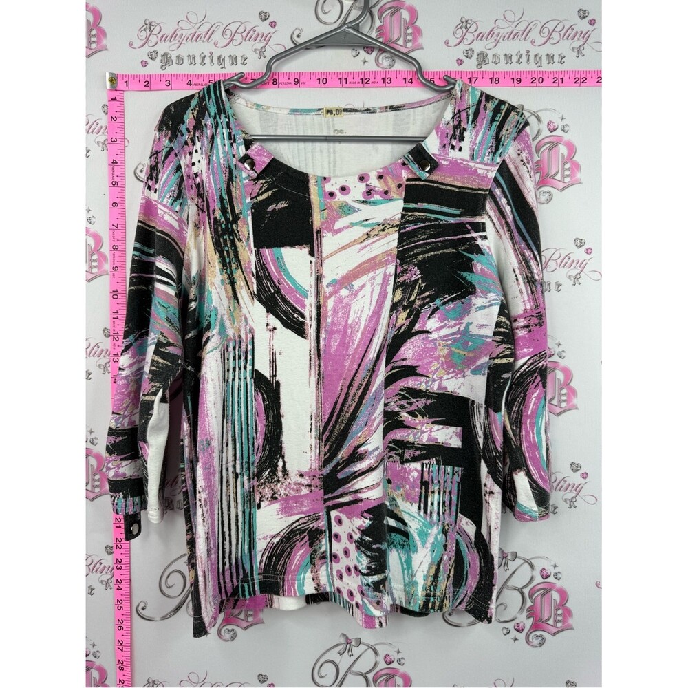 Princess cruises Abstract Print Scoop Neck Top in Pink, Black & Turquoise